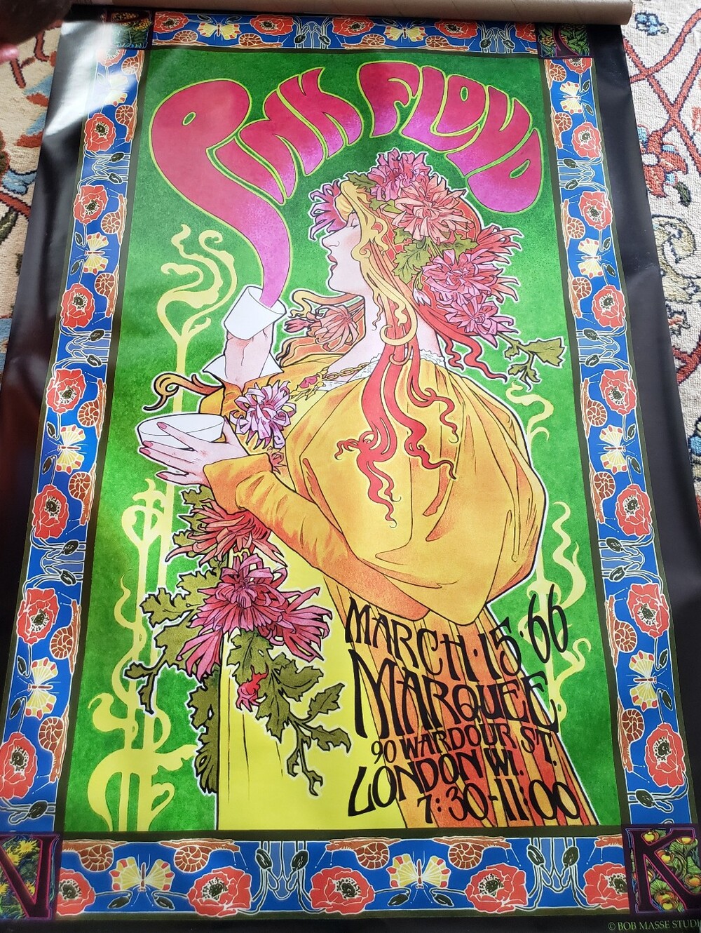 Pink Floyd Concert Art Poster - Green, Pink, Yellow 54x36